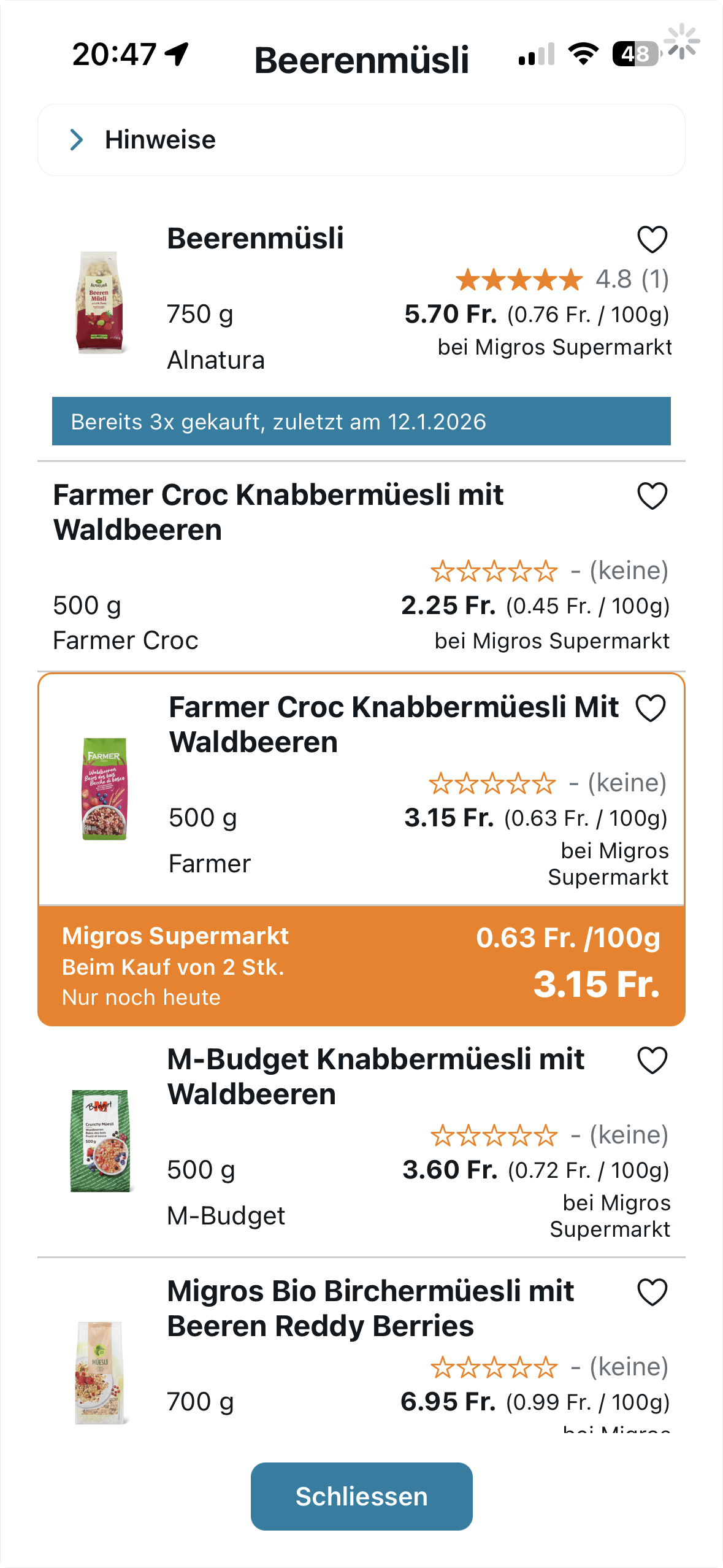Produktempfehlung in der KYP App